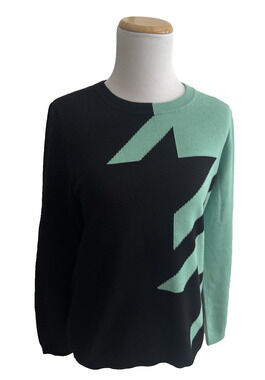 Carlisle Sweater M Black Green Geometric Soft Modal Knit Crewneck Pullover